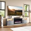 imageFireplace TV Stand with 36quot Electric Fireplace2 Tier TV Console Stand LED Light Entertainment Center for TVs Up to 80quot Fireplace for The Living Room TV StandBlackGray  Black