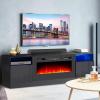imageFireplace TV Stand with 36quot Electric Fireplace2 Tier TV Console Stand LED Light Entertainment Center for TVs Up to 80quot Fireplace for The Living Room TV StandBlackBlack  Black