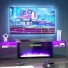 imageFireplace TV Stand with 36quot Electric Fireplace2 Tier TV Console Stand LED Light Entertainment Center for TVs Up to 80quot Fireplace for The Living Room TV StandBlackBlack  Black