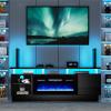 imageFireplace TV Stand with 36quot Electric Fireplace2 Tier TV Console Stand LED Light Entertainment Center for TVs Up to 80quot Fireplace for The Living Room TV StandBlackBlack