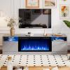 imageFireplace TV Stand with 36quot Electric Fireplace2 Tier TV Console Stand LED Light Entertainment Center for TVs Up to 80quot Fireplace for The Living Room TV StandBlackGray  Black