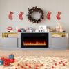 imageFireplace TV Stand with 36quot Electric Fireplace2 Tier TV Console Stand LED Light Entertainment Center for TVs Up to 80quot Fireplace for The Living Room TV StandBlackGray  Black