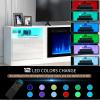 imageFireplace TV Stand with 36quot Electric Fireplace2 Tier TV Console Stand LED Light Entertainment Center for TVs Up to 80quot Fireplace for The Living Room TV StandBlackWhite  Black