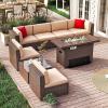 imagePatio Furniture 8 Pieces Outdoor Furniture Set with 40quot Fire Pit Table Wicker Rattan Sectional Conversation Set with Coffee Table for Patio Garden and Backyard Small Size People BrownBrown