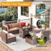 imagePatio Furniture 8 Pieces Outdoor Furniture Set with 40quot Fire Pit Table Wicker Rattan Sectional Conversation Set with Coffee Table for Patio Garden and Backyard Small Size People BrownBrown