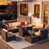 imagePatio Furniture 8 Pieces Outdoor Furniture Set with 40quot Fire Pit Table Wicker Rattan Sectional Conversation Set with Coffee Table for Patio Garden and Backyard Small Size People BrownBrown