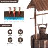 imagePatio Wooden Wishing Bucket Antique Planter with Wooden Barrel for Patio Garden Decoration Brown