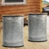 imageRound Country Farmhouse MetalPlated Galvanized Iron Bucket Stool with Wooden Bucket Lid Set of 2