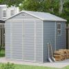 image8x6 Outdoor Storage Shed Resin Utility Tool Shed Storage House with Lockable Door for Backyard Patio Furniture Bikes and Pool Accessories Grey