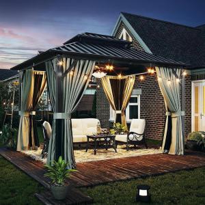 image12FT20FT Hardtop Aluminum Gazebo Outdoor Metal Frame Canopy with Mosquito Net and Privacy Sidewallsfor Patio Backyard Large SizeMetal