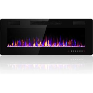 image36 inches Electric Fireplace Recessed and Wall Mounted Electric Fireplace Fireplace Heater and Linear Fireplace with Timer Remote Control Adjustable Flame Color 750w1500w BlackBlack
