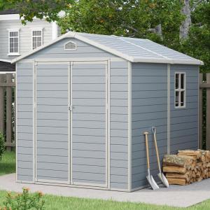image8x6 Outdoor Storage Shed Resin Utility Tool Shed Storage House with Lockable Door for Backyard Patio Furniture Bikes and Pool Accessories Grey