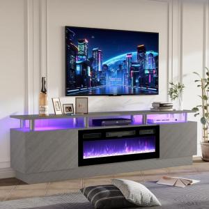 imageFireplace TV Stand with 36quot Electric Fireplace2 Tier TV Console Stand LED Light Entertainment Center for TVs Up to 80quot Fireplace for The Living Room TV StandBlackGray
