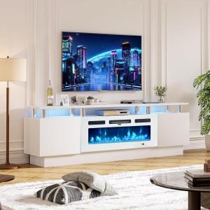 imageFireplace TV Stand with 36quot Electric Fireplace2 Tier TV Console Stand LED Light Entertainment Center for TVs Up to 80quot Fireplace for The Living Room TV StandBlackWhite  White