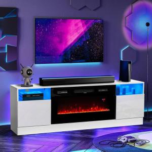imageFireplace TV Stand with 36quot Electric Fireplace2 Tier TV Console Stand LED Light Entertainment Center for TVs Up to 80quot Fireplace for The Living Room TV StandBlackWhite  Black