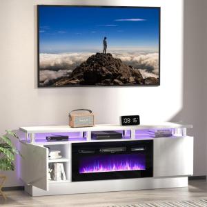 imageFireplace TV Stand with 36quot Electric Fireplace2 Tier TV Console Stand LED Light Entertainment Center for TVs Up to 80quot Fireplace for The Living Room TV StandBlackWhite