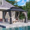 image12 X 16 Hardtop Gazebo with Mosquito Netting and Curtains Outdoor Gazebos with Double Roof Galvanized Steel Permanent Aluminum Gazebo for Gardens Decks Patios Parties10x12Grey Metal Roof
