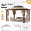 image12 X 16 Hardtop Gazebo with Mosquito Netting and Curtains Outdoor Gazebos with Double Roof Galvanized Steel Permanent Aluminum Gazebo for Gardens Decks Patios Parties10x12Brown Polycarbonate Roof
