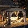 image12 X 16 Hardtop Gazebo with Mosquito Netting and Curtains Outdoor Gazebos with Double Roof Galvanized Steel Permanent Aluminum Gazebo for Gardens Decks Patios Parties10x12Grey Metal Roof