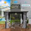 image12 X 16 Hardtop Gazebo with Mosquito Netting and Curtains Outdoor Gazebos with Double Roof Galvanized Steel Permanent Aluminum Gazebo for Gardens Decks Patios Parties10x10Grey Metal Roof