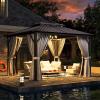 image12 X 16 Hardtop Gazebo with Mosquito Netting and Curtains Outdoor Gazebos with Double Roof Galvanized Steel Permanent Aluminum Gazebo for Gardens Decks Patios Parties10x12Grey Metal Vertical line