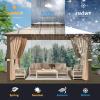 image12 X 16 Hardtop Gazebo with Mosquito Netting and Curtains Outdoor Gazebos with Double Roof Galvanized Steel Permanent Aluminum Gazebo for Gardens Decks Patios Parties10x13Brown Polycarbonate Roof