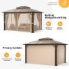 image12 X 16 Hardtop Gazebo with Mosquito Netting and Curtains Outdoor Gazebos with Double Roof Galvanized Steel Permanent Aluminum Gazebo for Gardens Decks Patios Parties10x13Brown Polycarbonate Roof