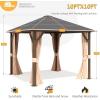 image12 X 16 Hardtop Gazebo with Mosquito Netting and Curtains Outdoor Gazebos with Double Roof Galvanized Steel Permanent Aluminum Gazebo for Gardens Decks Patios Parties10x10Brown Polycarbonate Roof
