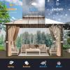 image12 X 16 Hardtop Gazebo with Mosquito Netting and Curtains Outdoor Gazebos with Double Roof Galvanized Steel Permanent Aluminum Gazebo for Gardens Decks Patios Parties10x12Brown Polycarbonate Roof