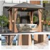 image12 X 16 Hardtop Gazebo with Mosquito Netting and Curtains Outdoor Gazebos with Double Roof Galvanized Steel Permanent Aluminum Gazebo for Gardens Decks Patios Parties10x10Brown Polycarbonate Roof