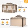 image12 X 16 Hardtop Gazebo with Mosquito Netting and Curtains Outdoor Gazebos with Double Roof Galvanized Steel Permanent Aluminum Gazebo for Gardens Decks Patios Parties10x12Brown Polycarbonate Roof