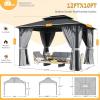 image12 X 16 Hardtop Gazebo with Mosquito Netting and Curtains Outdoor Gazebos with Double Roof Galvanized Steel Permanent Aluminum Gazebo for Gardens Decks Patios Parties10x12Grey Metal Vertical line