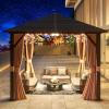 image12 X 16 Hardtop Gazebo with Mosquito Netting and Curtains Outdoor Gazebos with Double Roof Galvanized Steel Permanent Aluminum Gazebo for Gardens Decks Patios Parties10x10Brown Polycarbonate Roof