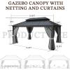 image12 X 16 Hardtop Gazebo with Mosquito Netting and Curtains Outdoor Gazebos with Double Roof Galvanized Steel Permanent Aluminum Gazebo for Gardens Decks Patios Parties12x16Grey Metal Roof