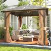 image12 X 16 Hardtop Gazebo with Mosquito Netting and Curtains Outdoor Gazebos with Double Roof Galvanized Steel Permanent Aluminum Gazebo for Gardens Decks Patios Parties10x10Brown Polycarbonate Roof