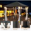 image12 X 16 Hardtop Gazebo with Mosquito Netting and Curtains Outdoor Gazebos with Double Roof Galvanized Steel Permanent Aluminum Gazebo for Gardens Decks Patios Parties10x10Grey Metal Roof