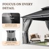 image12 X 16 Hardtop Gazebo with Mosquito Netting and Curtains Outdoor Gazebos with Double Roof Galvanized Steel Permanent Aluminum Gazebo for Gardens Decks Patios Parties12x16Grey Metal Roof