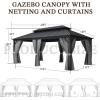 image12 X 16 Hardtop Gazebo with Mosquito Netting and Curtains Outdoor Gazebos with Double Roof Galvanized Steel Permanent Aluminum Gazebo for Gardens Decks Patios Parties12x20Grey Metal Roof
