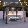 image12 X 16 Hardtop Gazebo with Mosquito Netting and Curtains Outdoor Gazebos with Double Roof Galvanized Steel Permanent Aluminum Gazebo for Gardens Decks Patios Parties10x10Brown Polycarbonate Roof