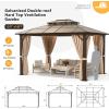 image12 X 16 Hardtop Gazebo with Mosquito Netting and Curtains Outdoor Gazebos with Double Roof Galvanized Steel Permanent Aluminum Gazebo for Gardens Decks Patios Parties10x13Brown Polycarbonate Roof