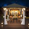 image12 X 16 Hardtop Gazebo with Mosquito Netting and Curtains Outdoor Gazebos with Double Roof Galvanized Steel Permanent Aluminum Gazebo for Gardens Decks Patios Parties10x10Grey Metal Roof