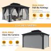 image12 X 16 Hardtop Gazebo with Mosquito Netting and Curtains Outdoor Gazebos with Double Roof Galvanized Steel Permanent Aluminum Gazebo for Gardens Decks Patios Parties10x12Grey Metal Roof