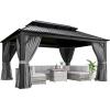 image12x16 FT Hardtop Gazebo Outdoor Double Top Canopy Aluminum Frame Permanent Pavilion with Netting and Curtains Sunshade for Patio Garden LawnsMetal