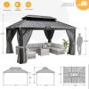 image12x16 FT Hardtop Gazebo Outdoor Double Top Canopy Aluminum Frame Permanent Pavilion with Netting and Curtains Sunshade for Patio Garden LawnsMetal