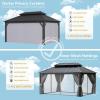 image12x16 FT Hardtop Gazebo Outdoor Double Top Canopy Aluminum Frame Permanent Pavilion with Netting and Curtains Sunshade for Patio Garden LawnsMetal