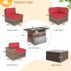 image13 Pieces Patio Furniture Set with 44Fire Pit Table Outdoor Wicker Rattan Conversation Set Include Sofa Cover Patio Sectional Sofa Set for Garden Backyard Deck RedRed