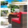 image13 Pieces Patio Furniture Set with 44Fire Pit Table Outdoor Wicker Rattan Conversation Set Include Sofa Cover Patio Sectional Sofa Set for Garden Backyard Deck RedRed