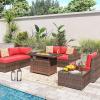 image13 Pieces Patio Furniture Set with 44Fire Pit Table Outdoor Wicker Rattan Conversation Set Include Sofa Cover Patio Sectional Sofa Set for Garden Backyard Deck RedRed