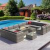 image15Piece Patio Furniture Set with 40quot Fire Pit Table Outdoor Wicker Rattan Sectional Conversation Set for Patios Gardens and Backyards Gray