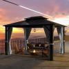 imageHardtop Gazebo 10FTx12FT Polycarbonate Double Top Canopy Aluminum Frame Permanent Pavilion with Curtains and Netting for Lawns Patios GardensMetal